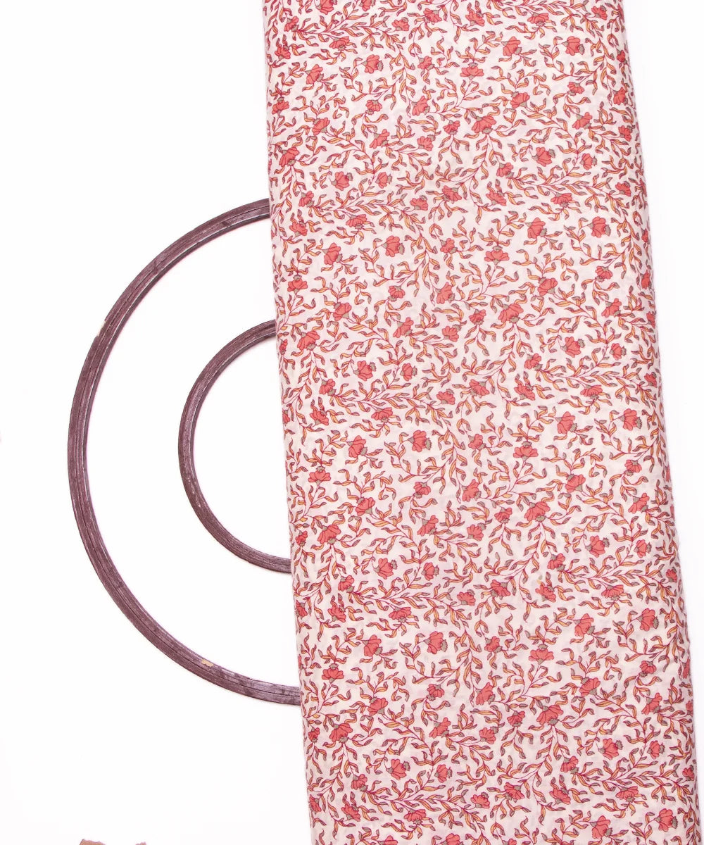 Off White Screen Print Floral Printed Cotton Fabric