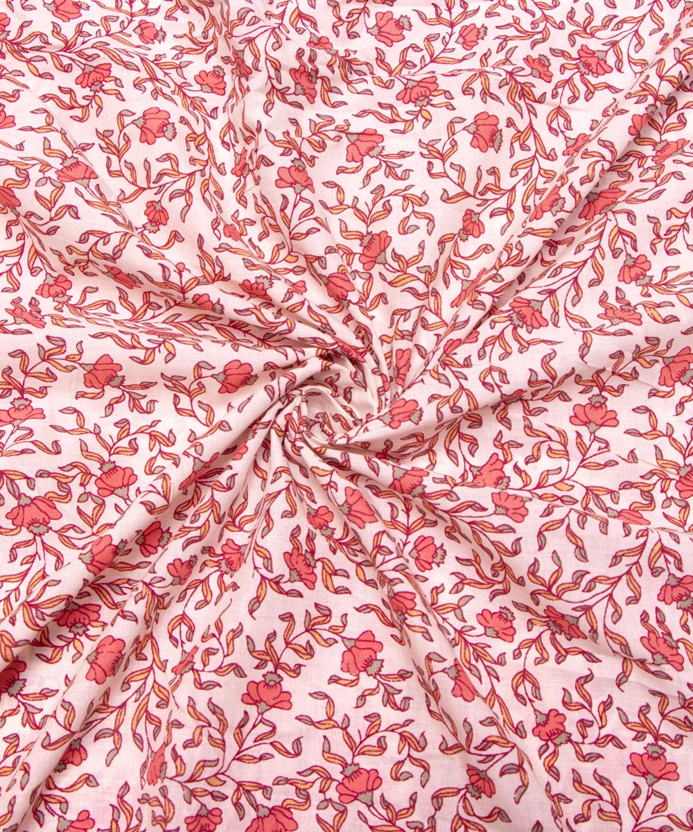 Off White Screen Print Floral Printed Cotton Fabric