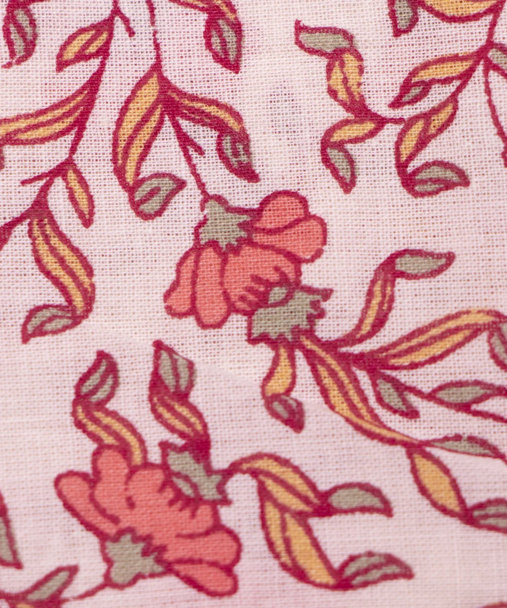 Off White Screen Print Floral Printed Cotton Fabric