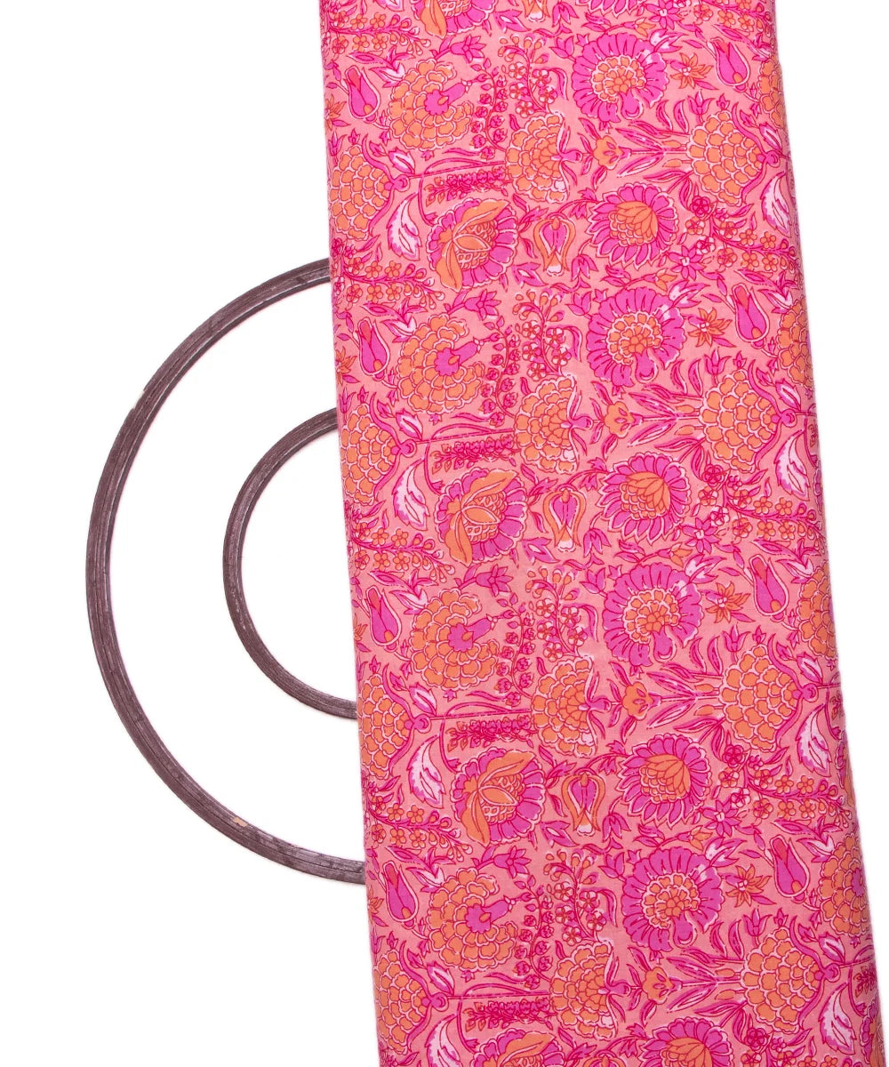 Pink Screen Print Floral Printed Cotton Fabric