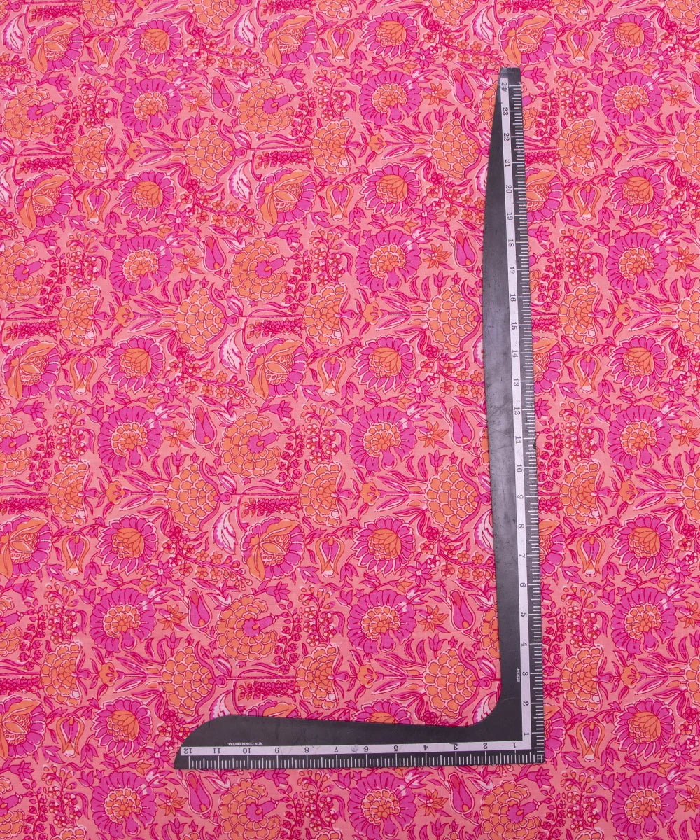 Pink Screen Print Floral Printed Cotton Fabric