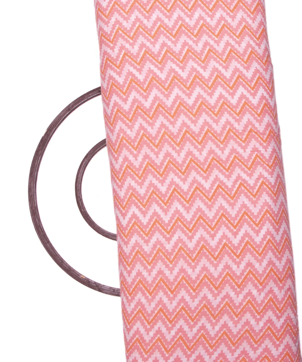 White Screen Print Zig Zag Printed Cotton Fabric