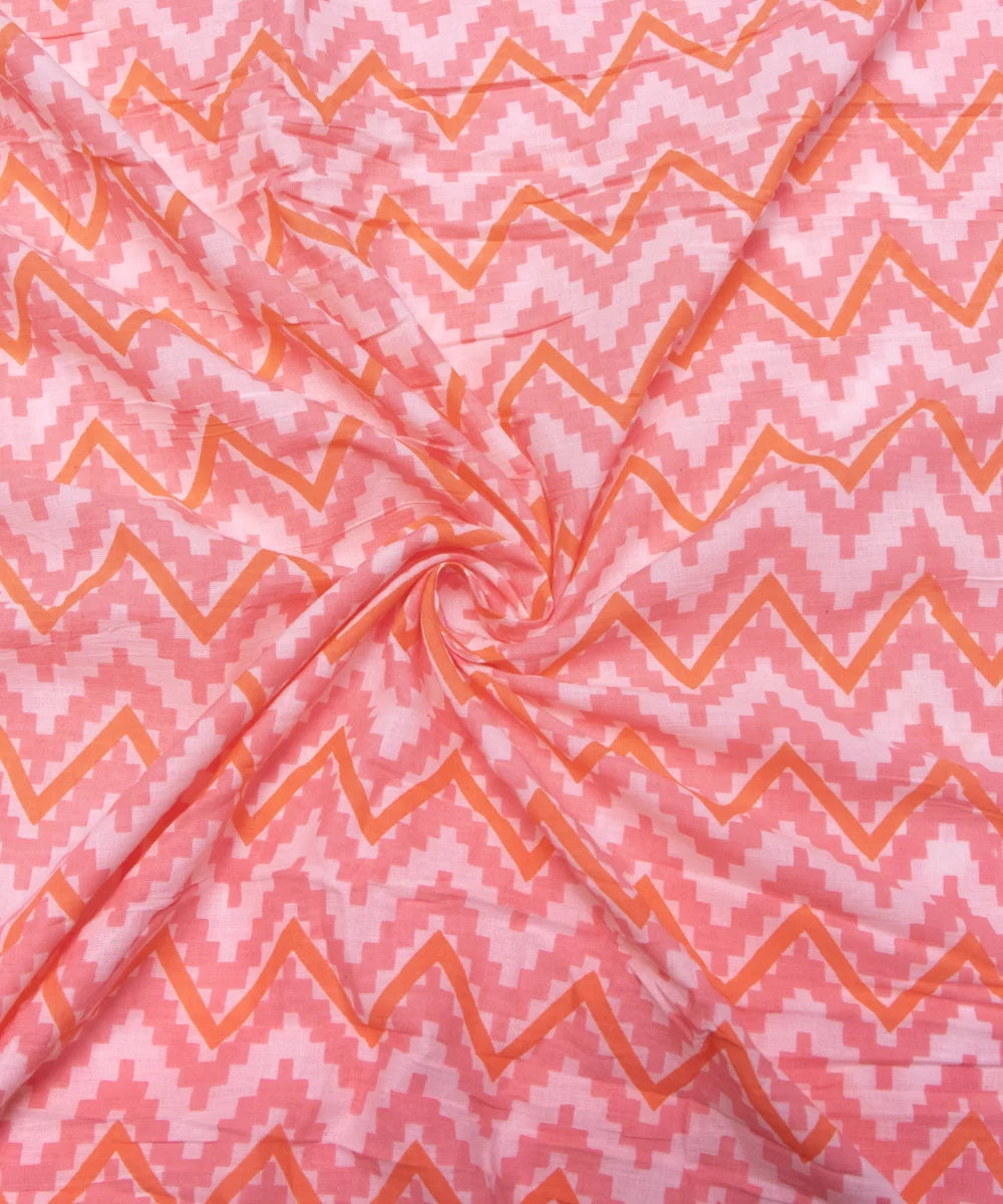 White Screen Print Zig Zag Printed Cotton Fabric