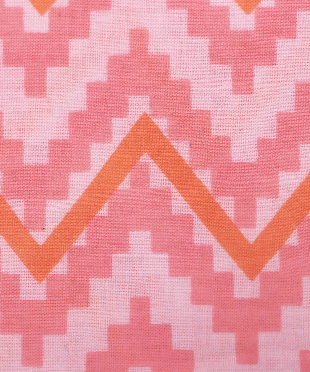 White Screen Print Zig Zag Printed Cotton Fabric