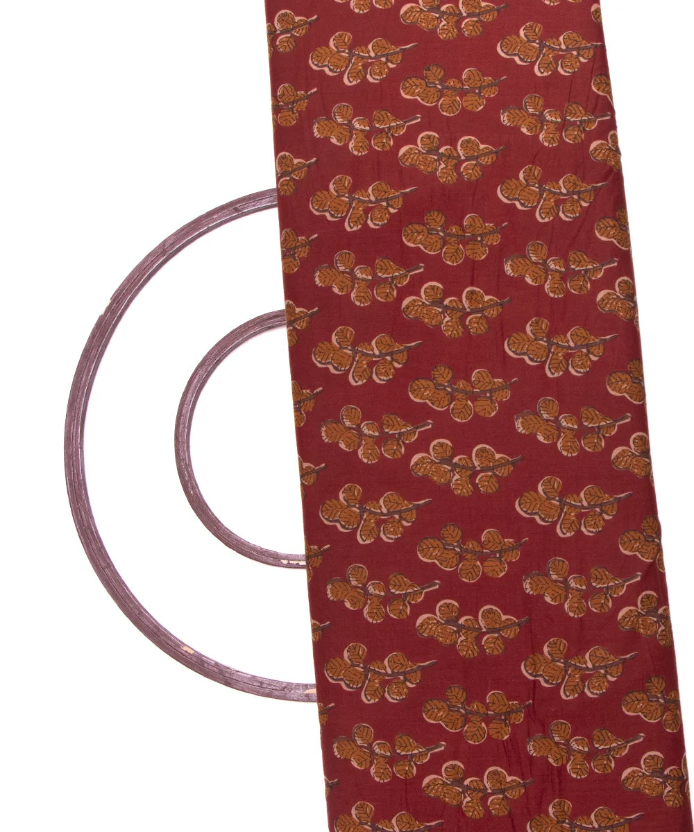 Rust Brown Screen Print Floral Printed Cotton Fabric