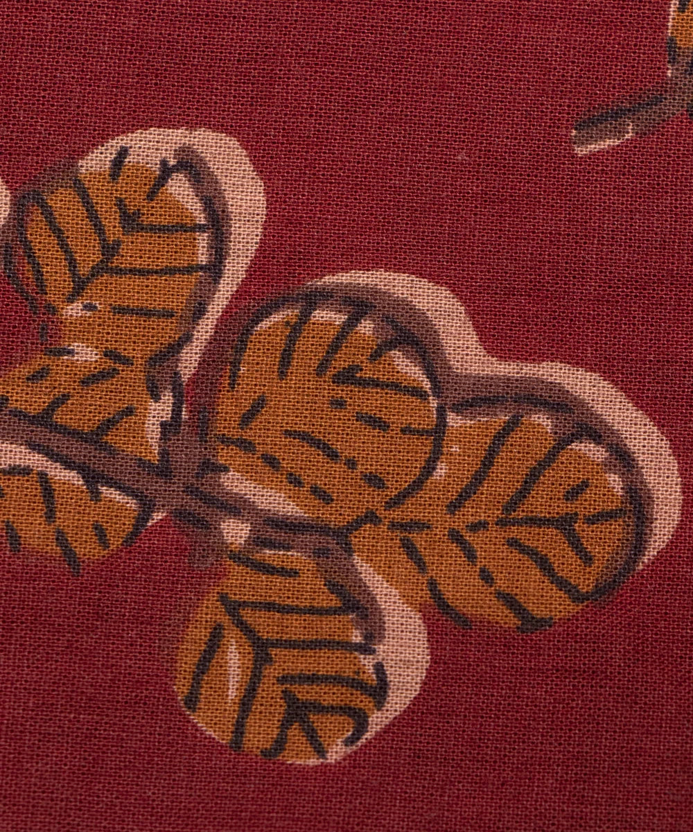 Rust Brown Screen Print Floral Printed Cotton Fabric