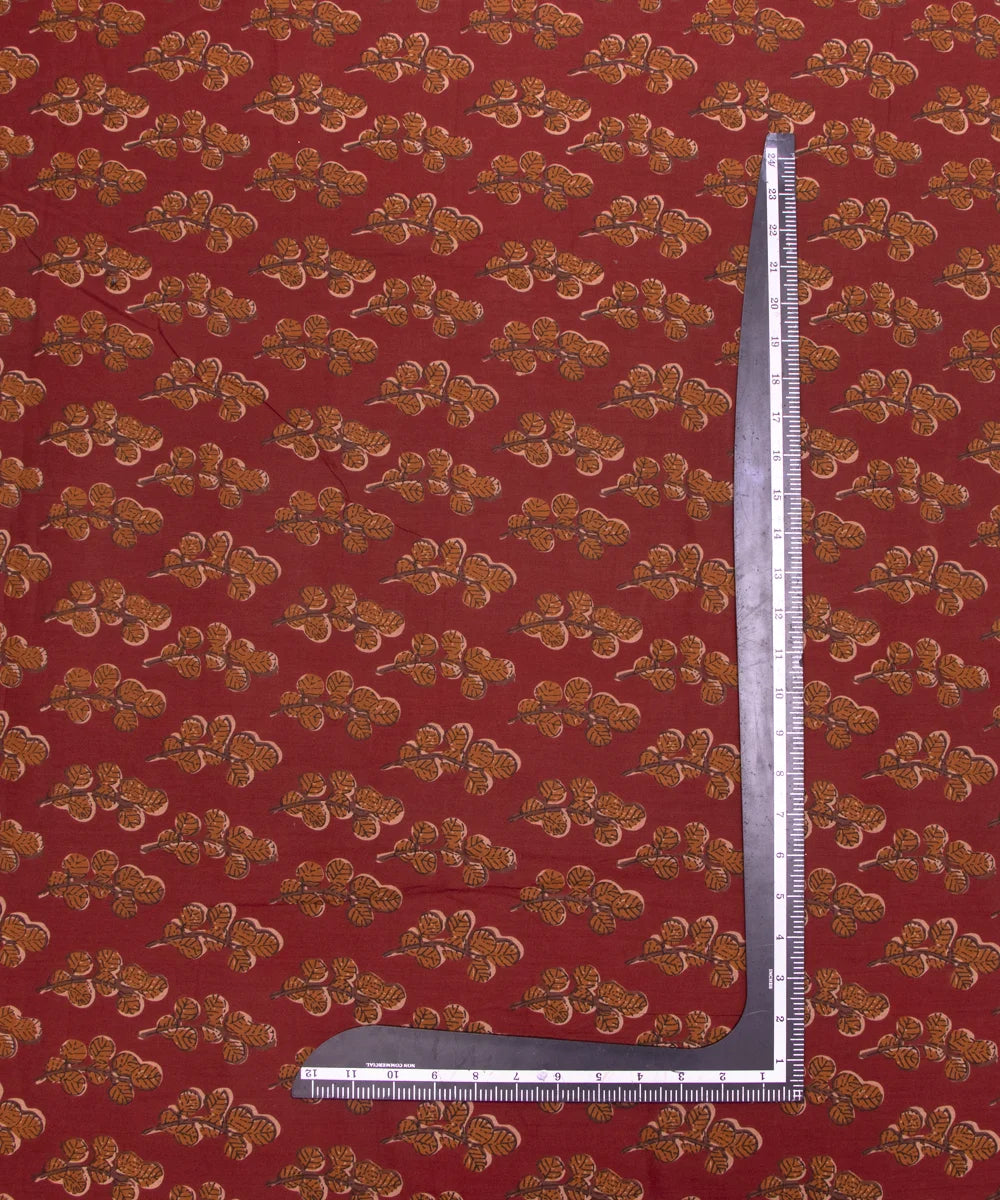 Rust Brown Screen Print Floral Printed Cotton Fabric