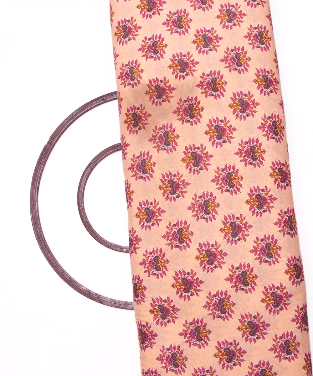 Pastel Pink Screen Print Floral Printed Cotton Fabric