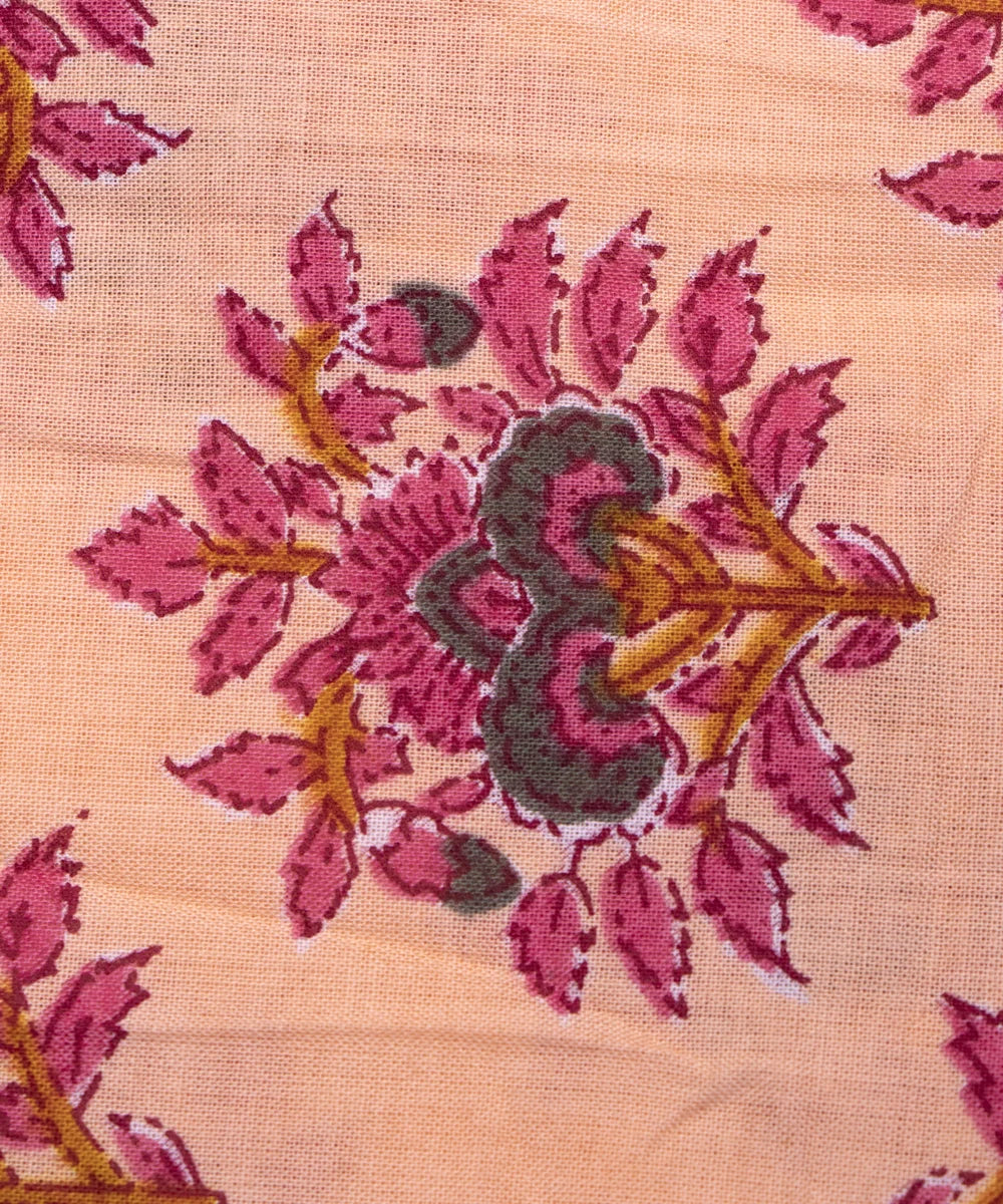 Pastel Pink Screen Print Floral Printed Cotton Fabric