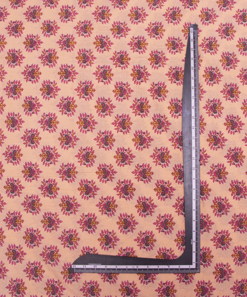 Pastel Pink Screen Print Floral Printed Cotton Fabric