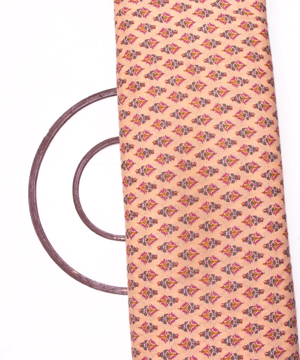 Pastel Pink Screen Print Floral Printed Cotton Fabric