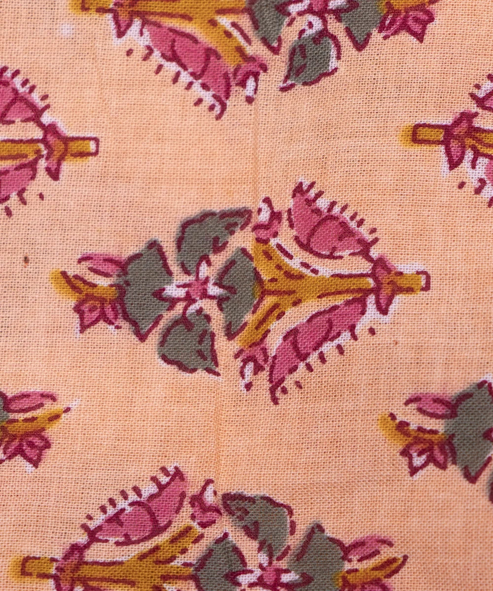 Pastel Pink Screen Print Floral Printed Cotton Fabric