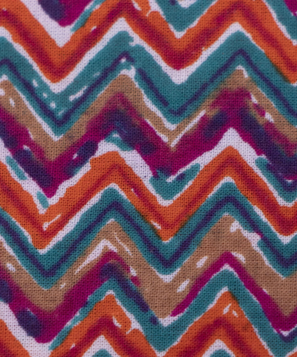 Multi Screen Print Zig Zag Printed Cotton Fabric