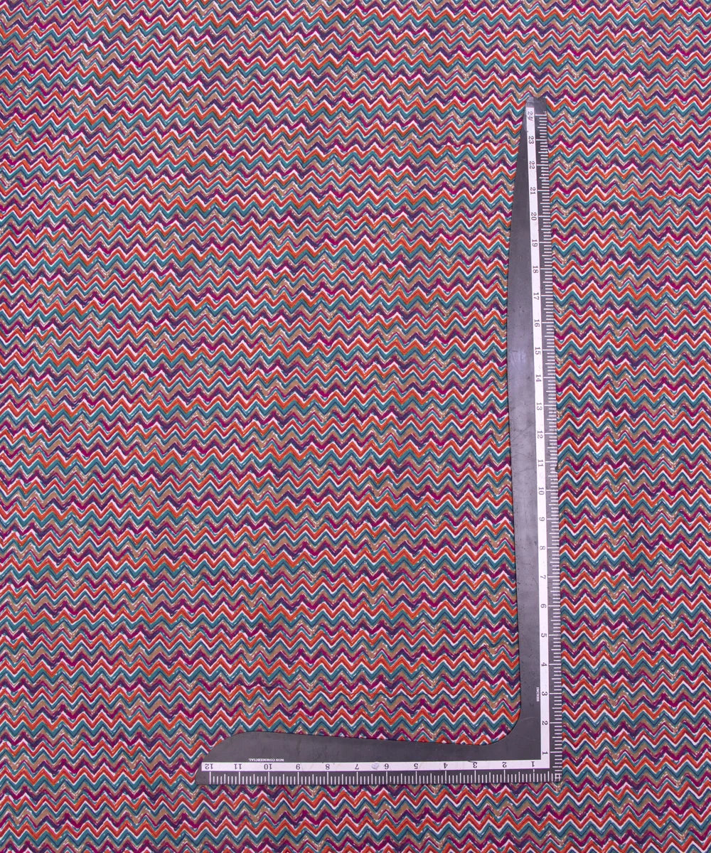 Multi Screen Print Zig Zag Printed Cotton Fabric