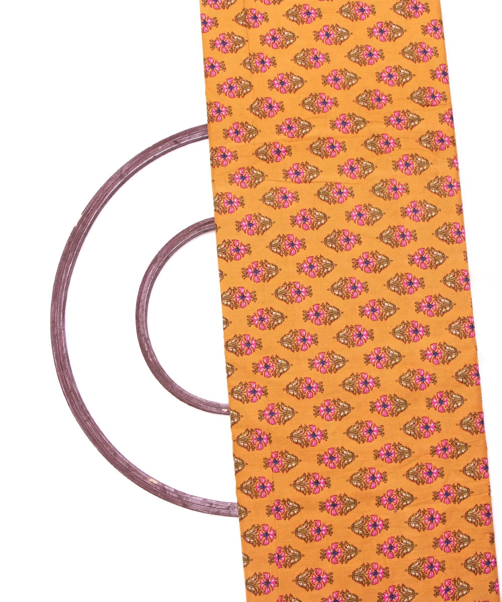 Mustard Yellow Screen Print Floral Printed Cotton Fabric