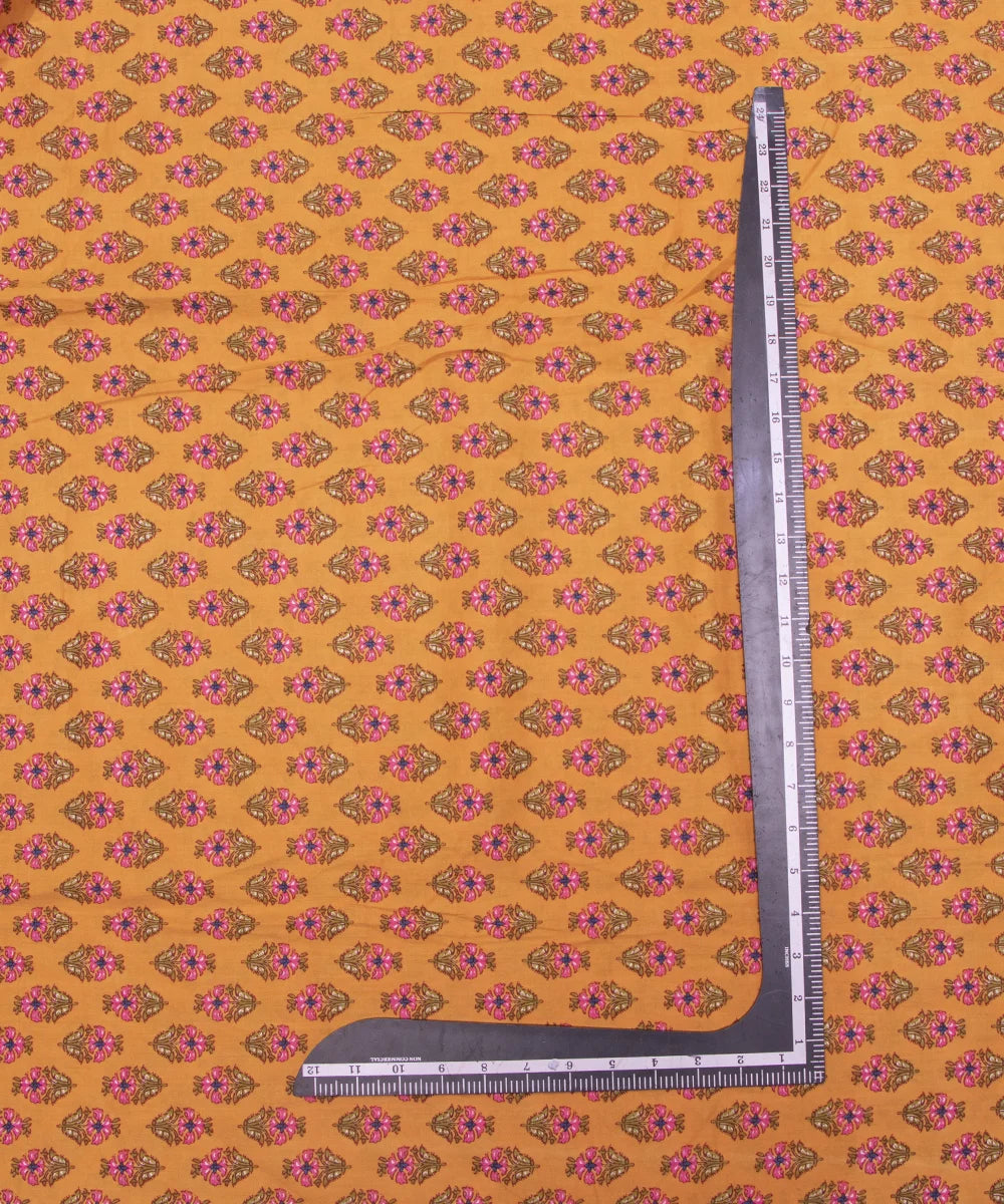Mustard Yellow Screen Print Floral Printed Cotton Fabric