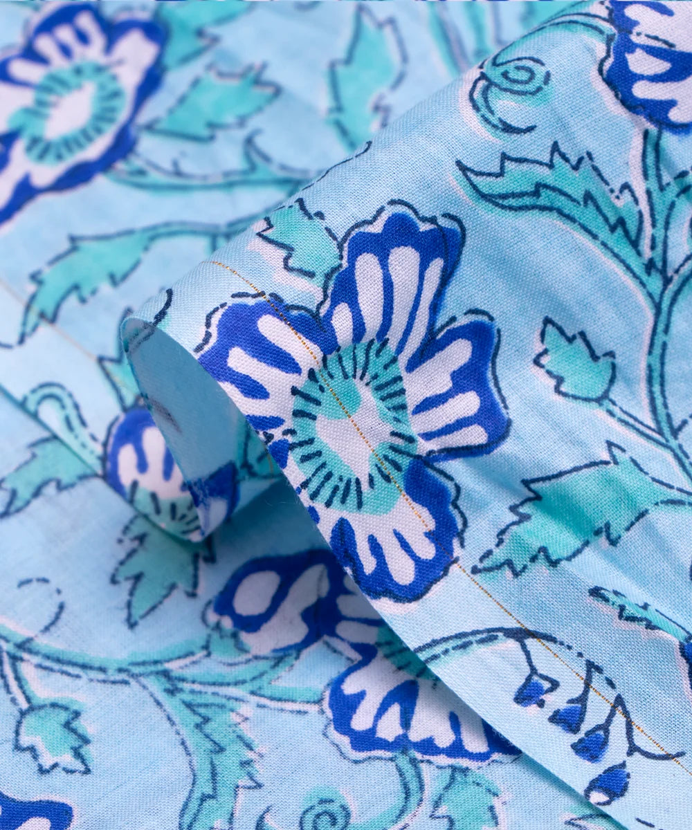 Light Blue Floral Printed Cotton Fabric