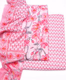 White Floral Print 3 Piece Cotton Suit For Women