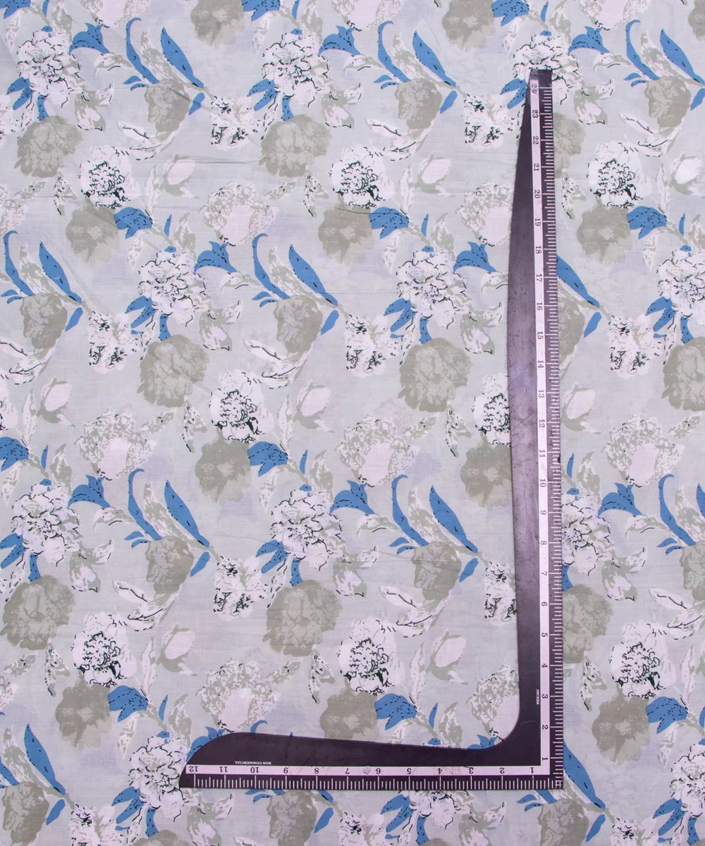 Aqua Blue Floral Printed Unstiched Cotton Suit Dress Material
