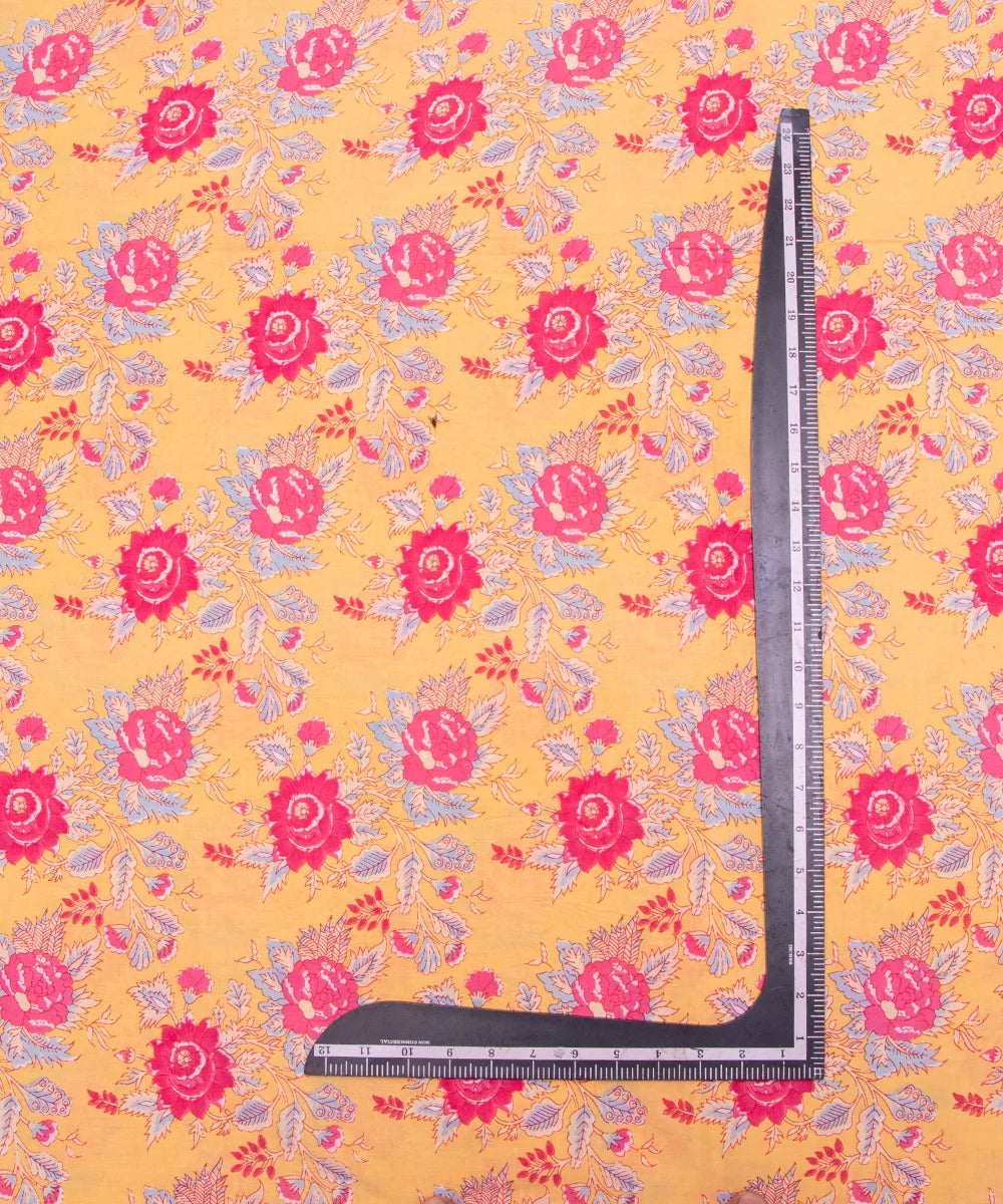 Light Yellow Floral Printed Unstiched Cotton Suit Dress Material