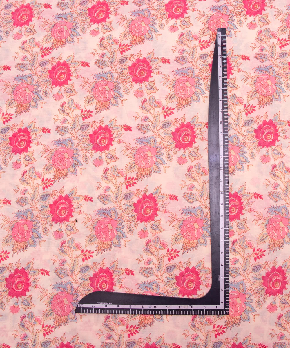 Off White Floral Printed Unstiched Cotton Suit Dress Material