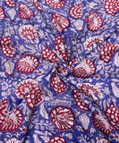 Blue Floral Hand Block Printed Fabric
