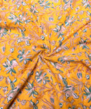 Yellow Floral Hand Block Printed Fabric