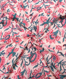 Off White Floral Hand Block Printed Fabric