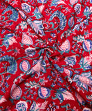 Cherry Red Floral Hand Block Printed Fabric