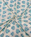Off White Aqua Floral Print Cotton Fabric