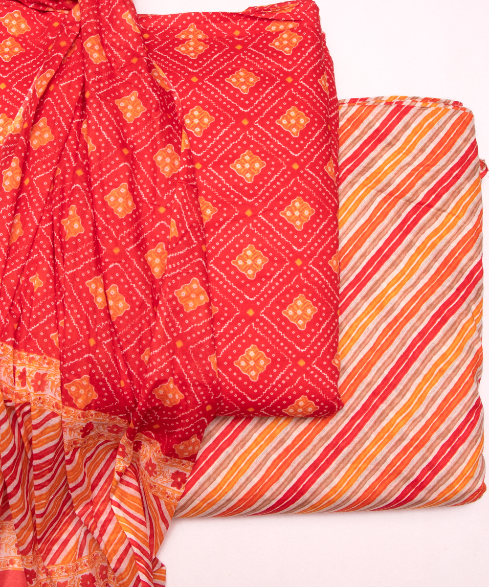 Rust Brown Bandhani Print Cotton Suit
