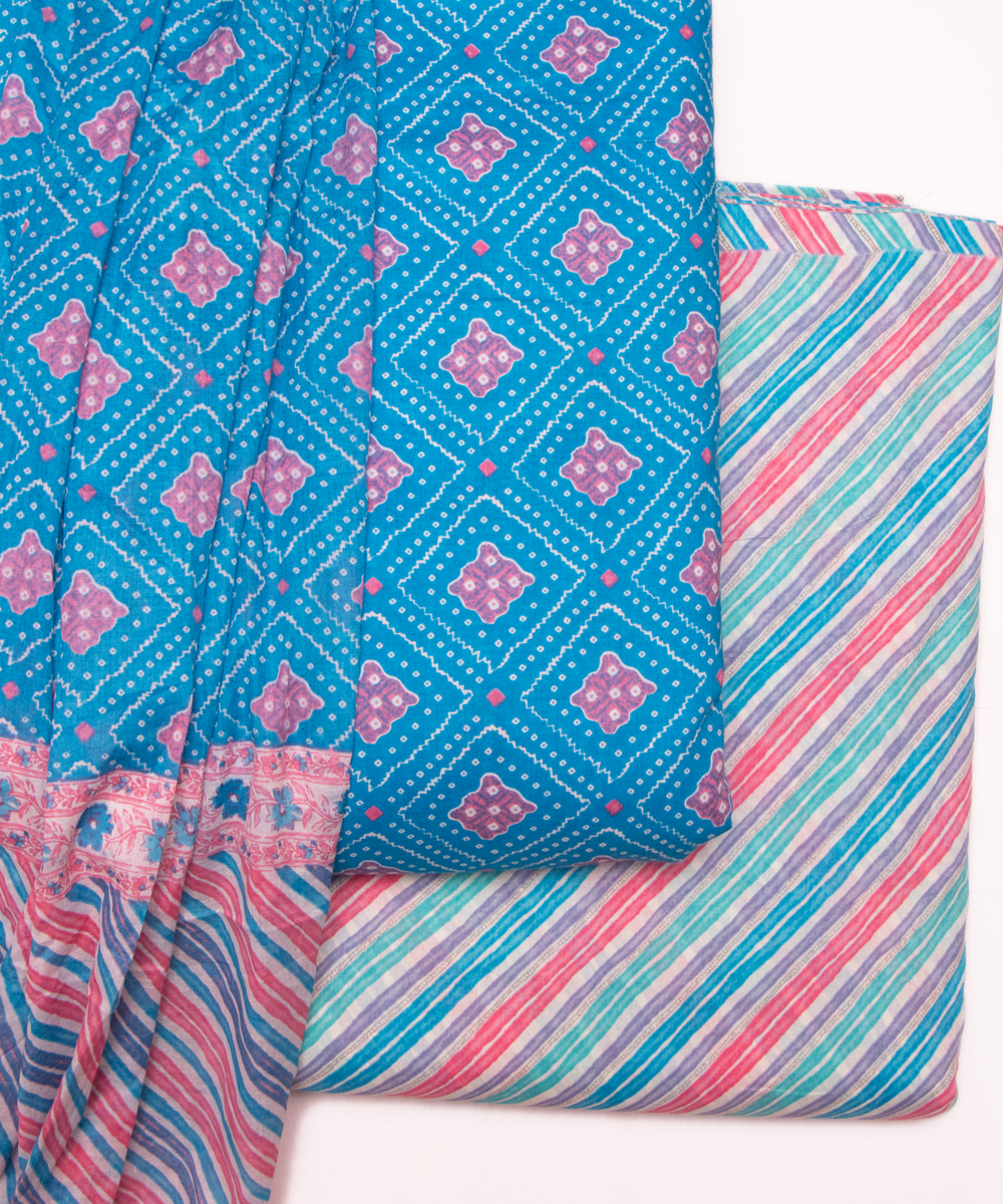 Blue Bandhani Print Cotton Suit
