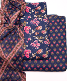 Navy Blue Floral Print Cotton Suit
