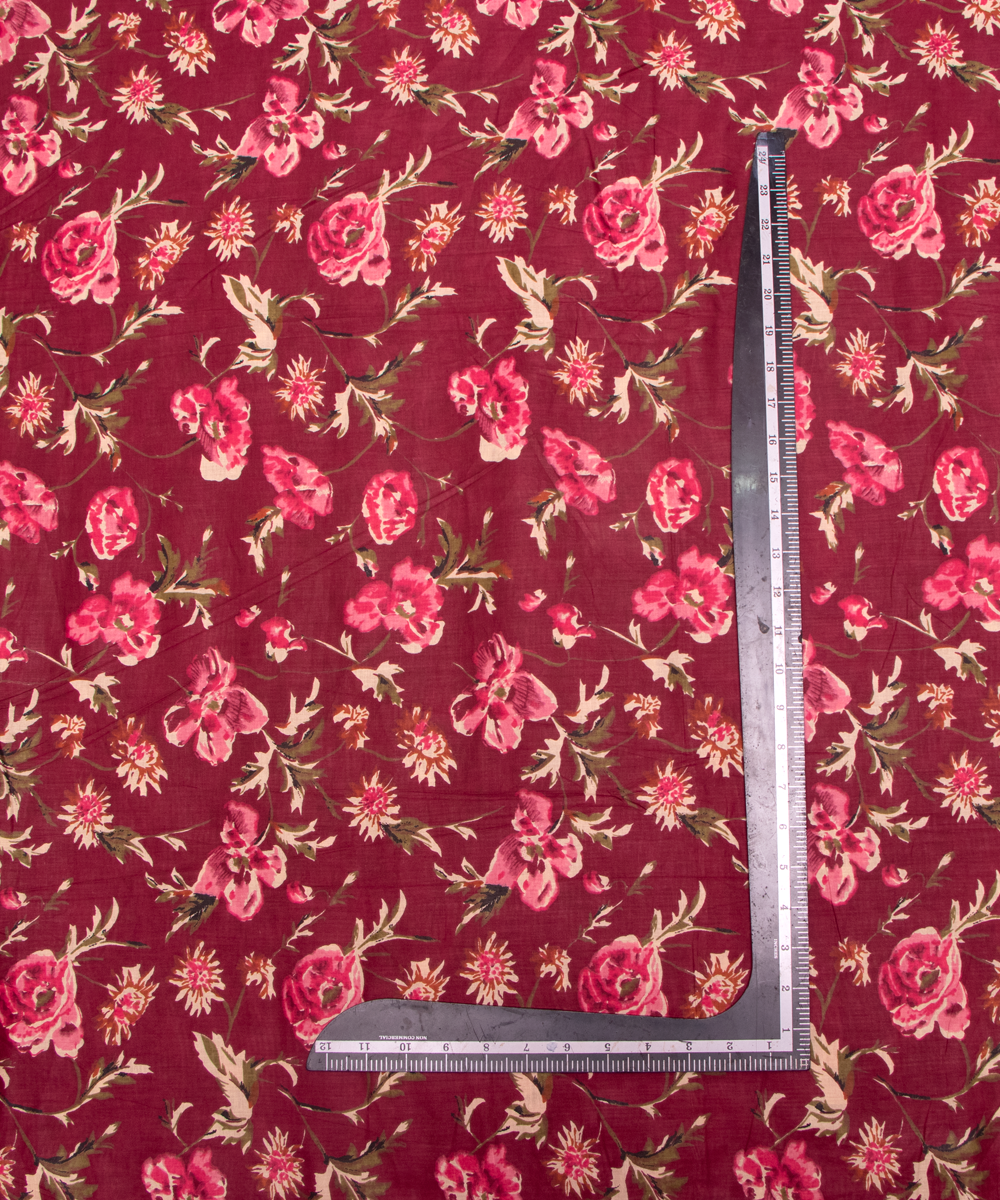 Light Wine Floral Print Cotton Suit