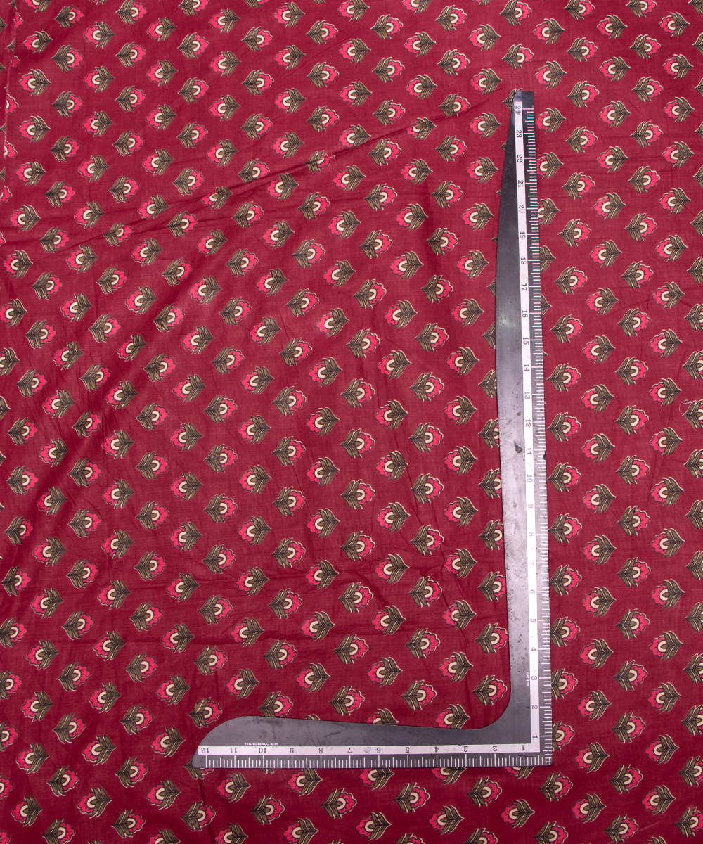 Light Wine Floral Print Cotton Suit