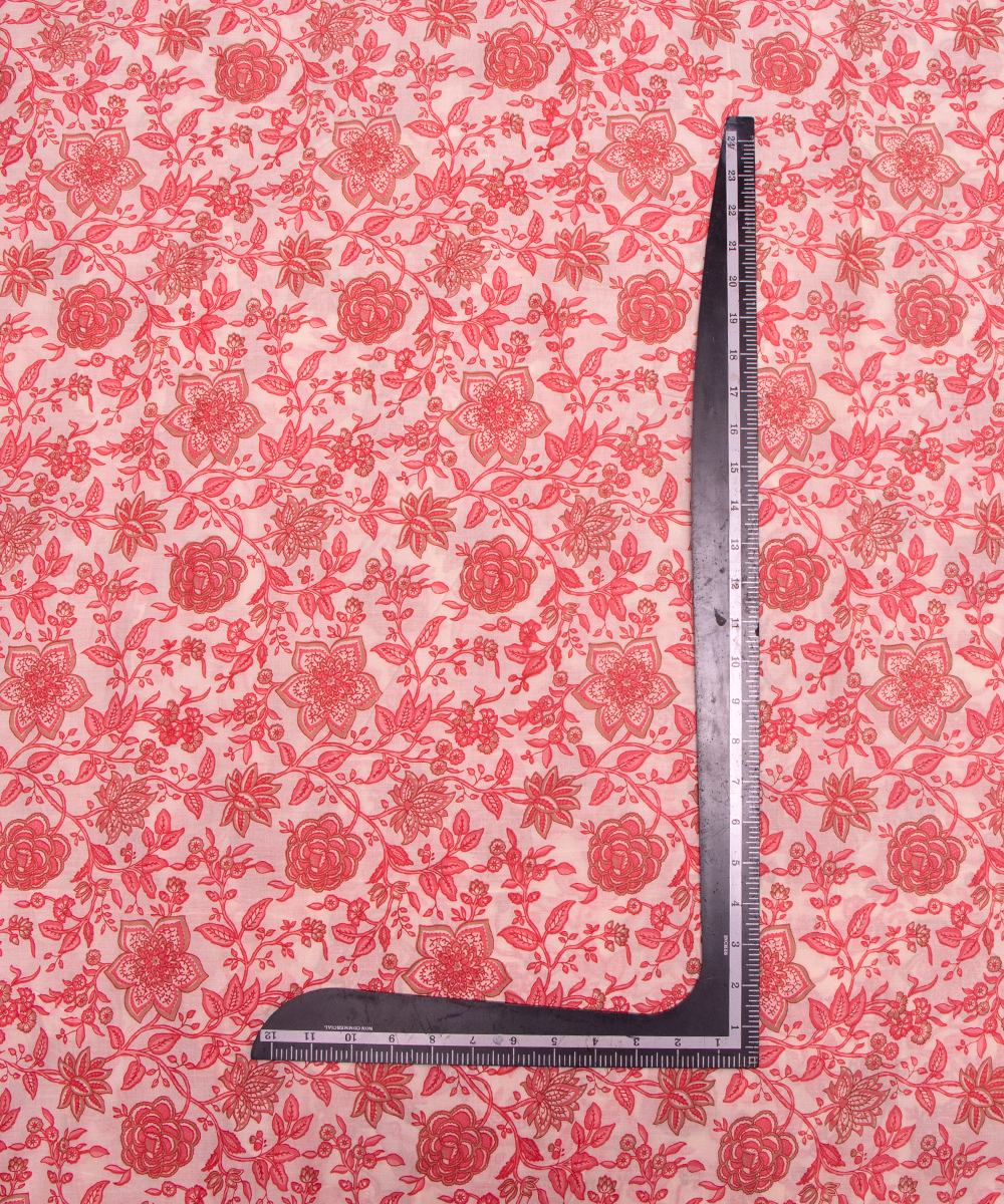 Off White Floral Print Cotton Suit