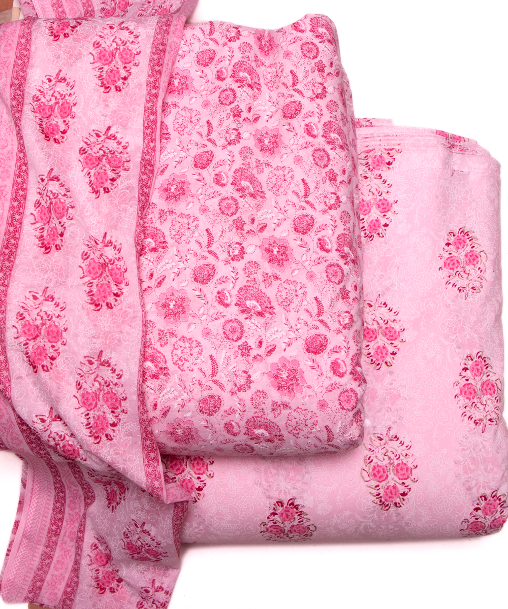Baby Pink Floral Print Cotton Suit