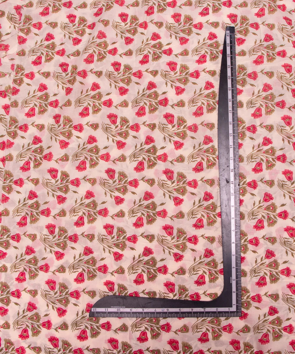 Off White Floral Print Cotton Suit