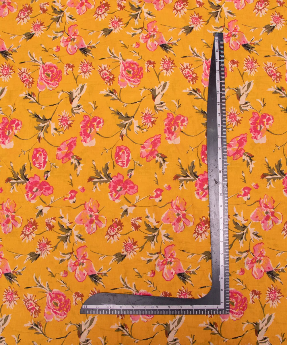 Mango Yellow Floral Print Cotton Suit