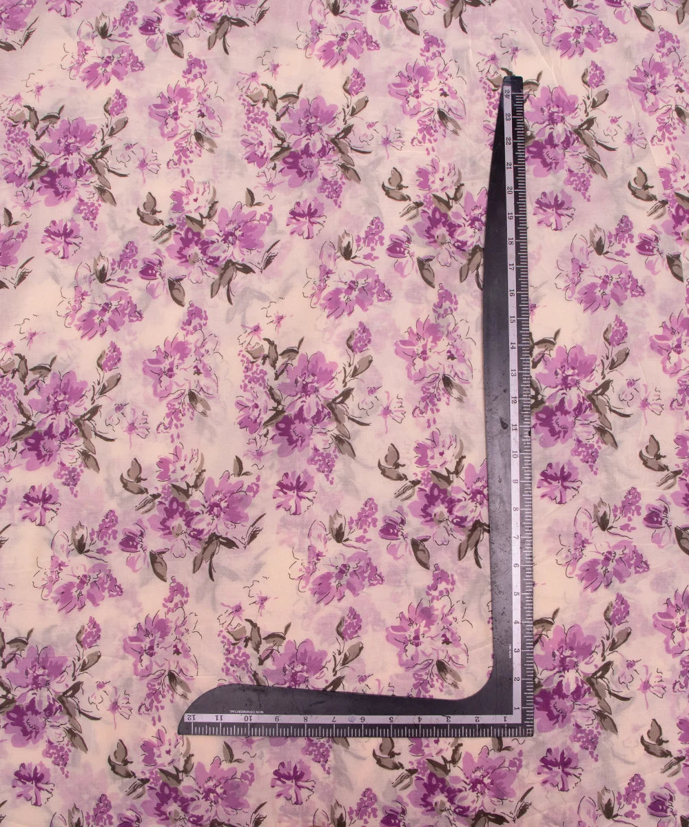 Off White Floral Print Cotton Suit