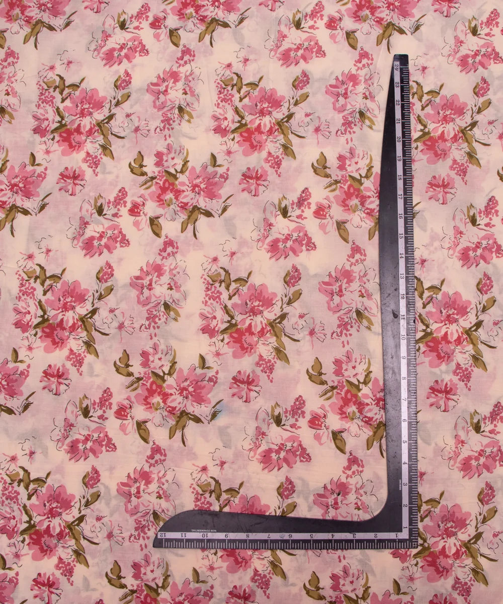 Off White Floral Print Cotton Suit