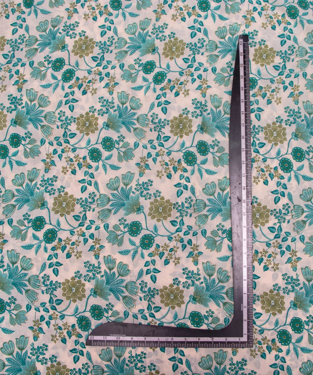 Off White Floral Print Cotton Suit