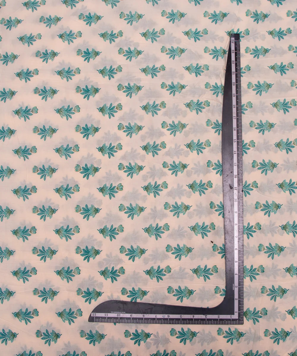 Off White Floral Print Cotton Suit