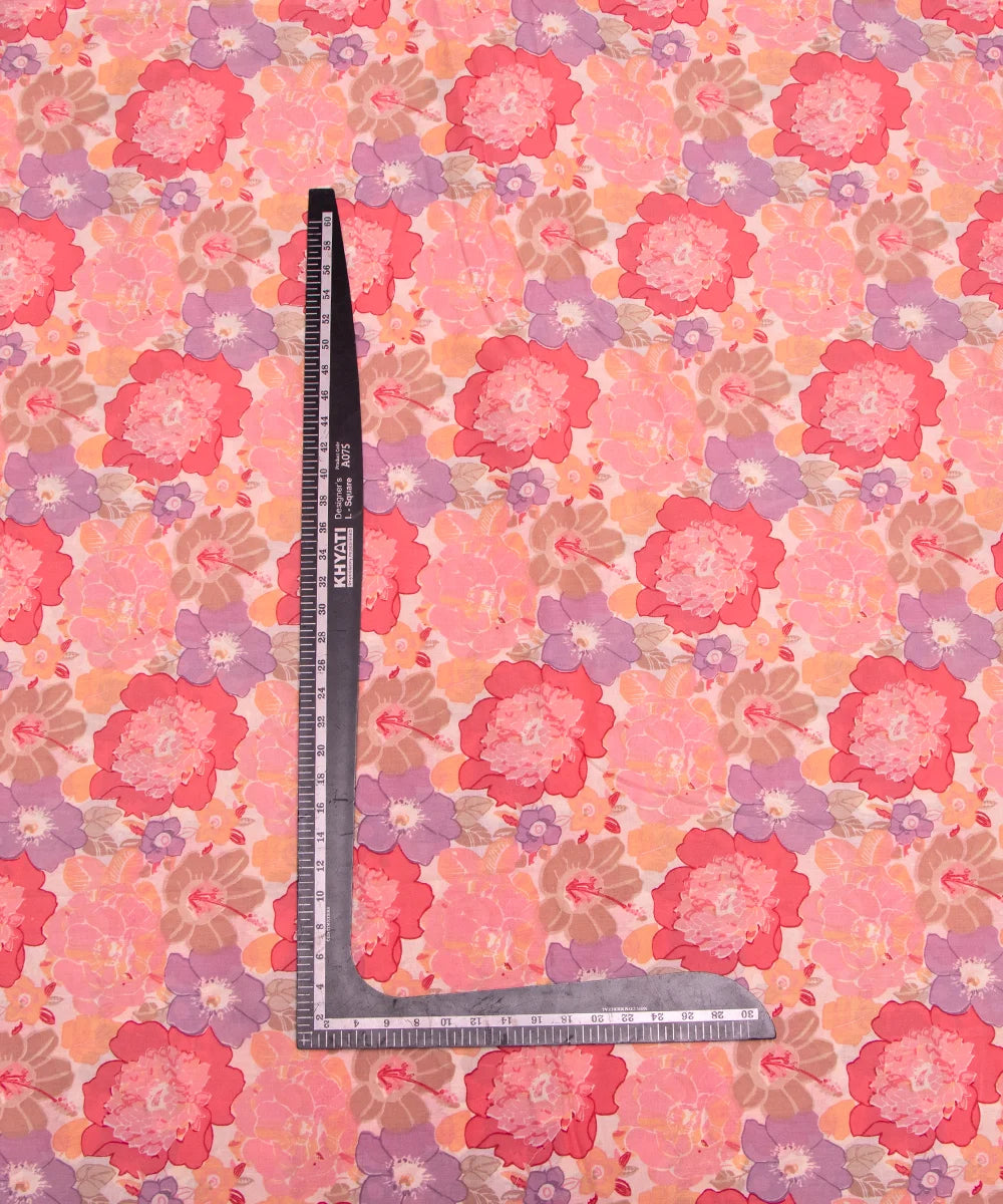 Peach Pink Floral Print Cotton Suit