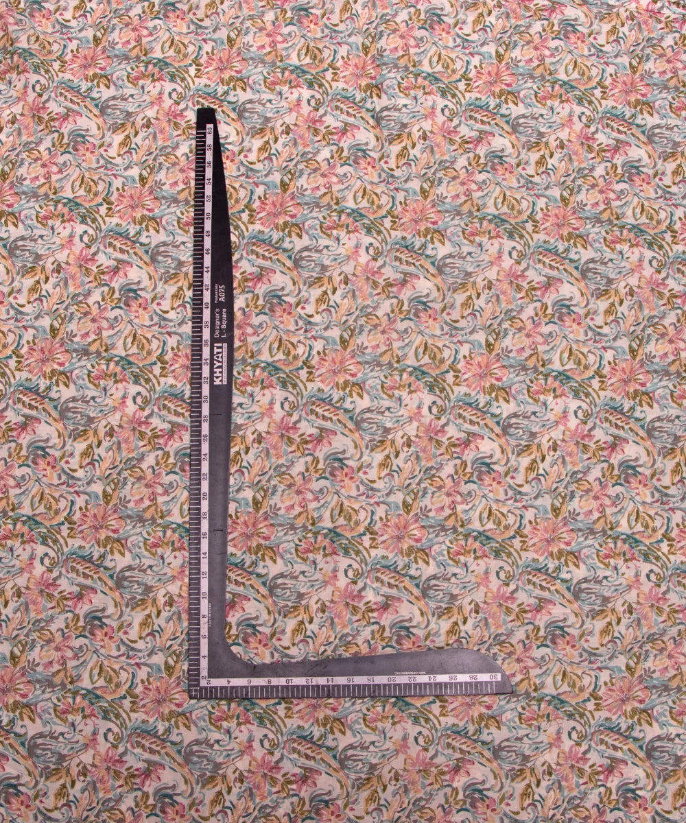 Off White Floral Print Cotton Suit