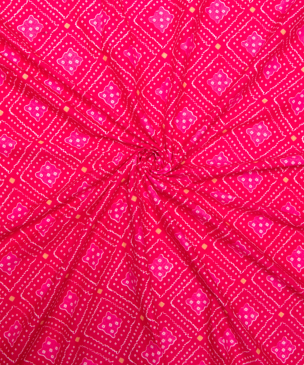 Fuchsia Bandhani Print Cotton Fabric