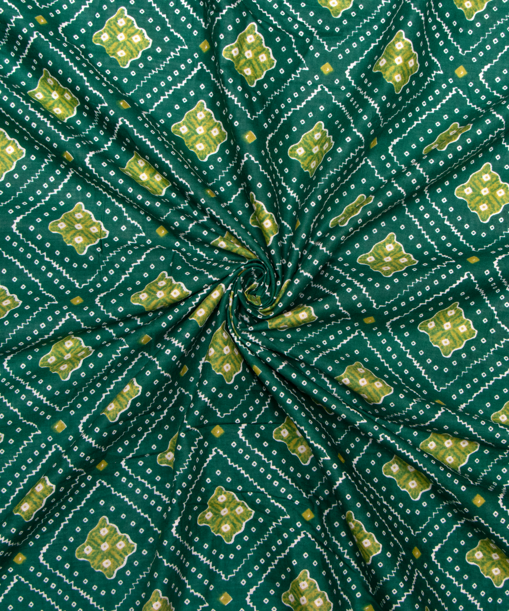 Green Bandhani Print Cotton Fabric