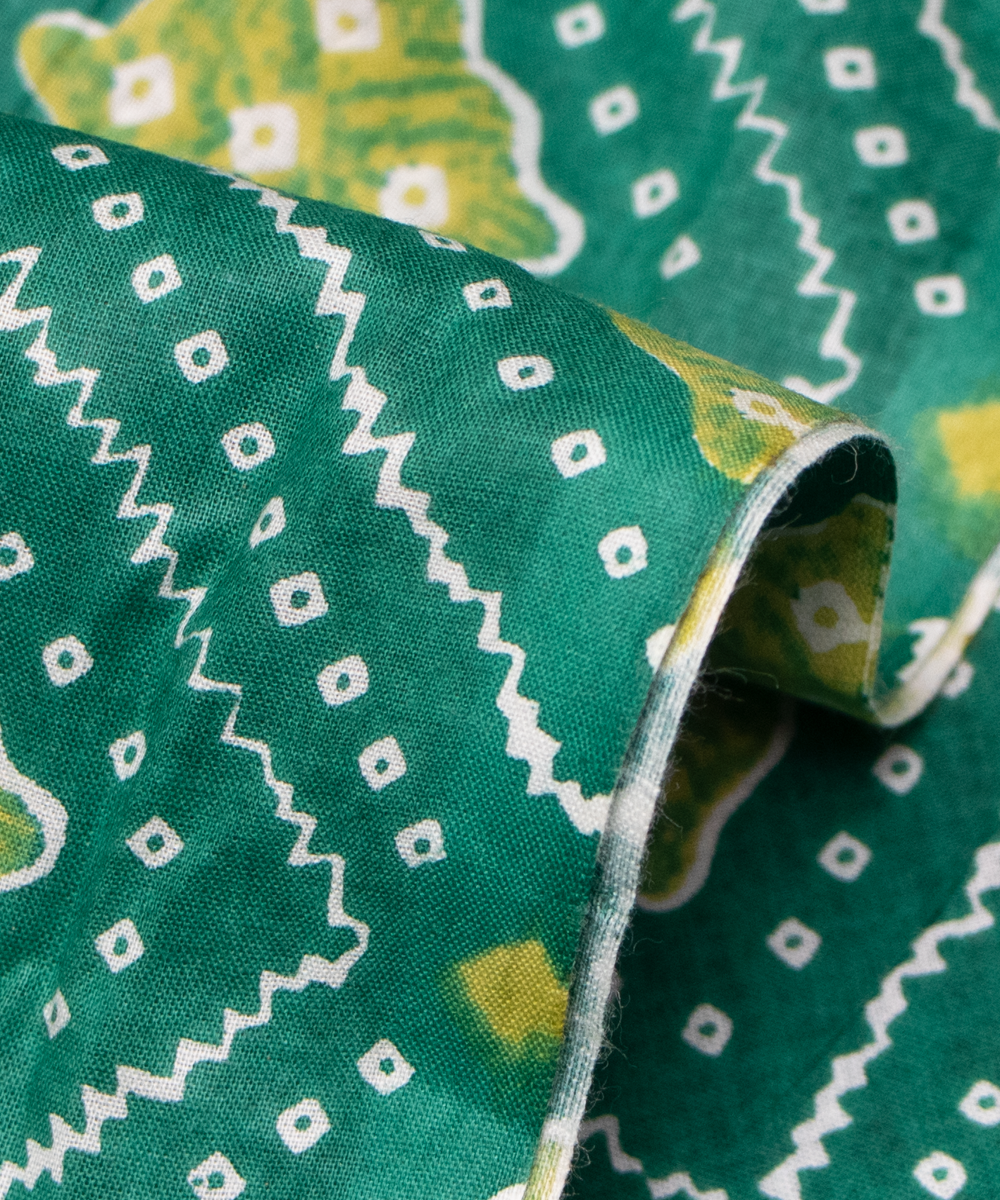Green Bandhani Print Cotton Fabric