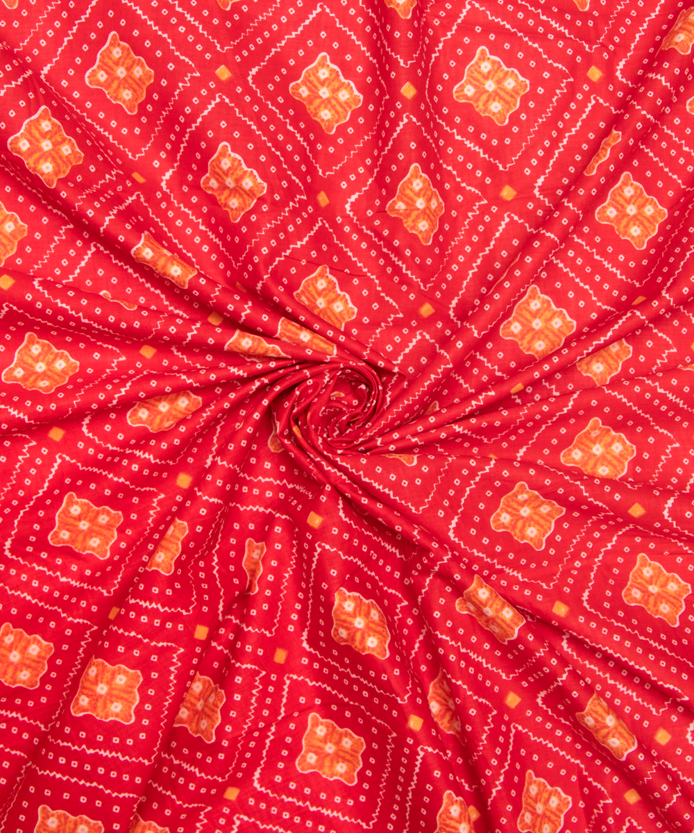 Rust Brown Bandhani Print Cotton Fabric