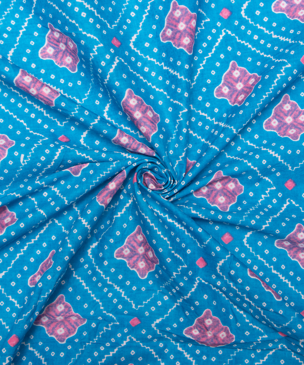 Blue Bandhani Print Cotton Fabric